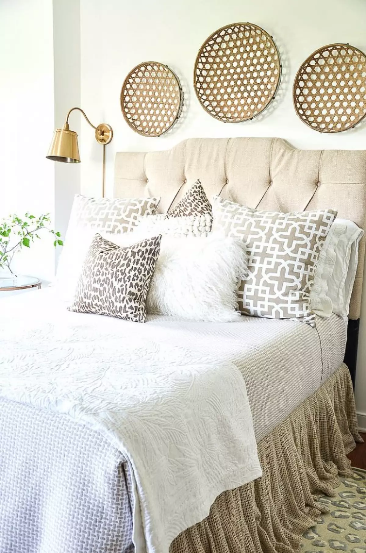 pretty bed with lots of pillows