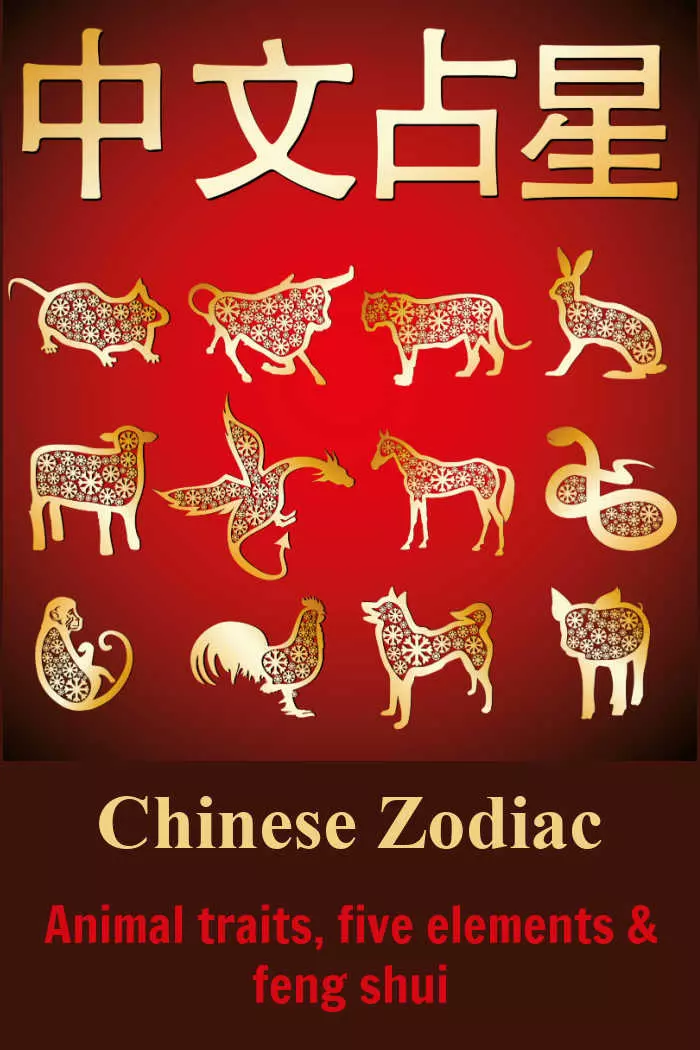 Gold animal figures on a red background with Chinese characters and words