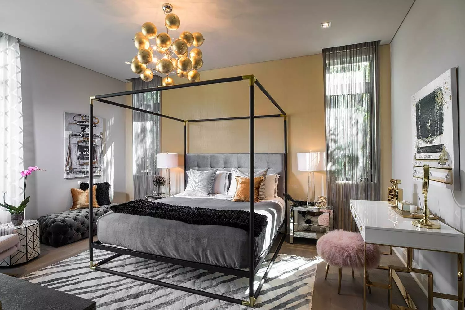 Glam decorating style bedroom design by Decorilla designer, Renata P.