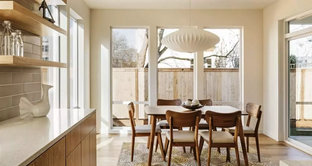 Mid century interior design with fireplace feature