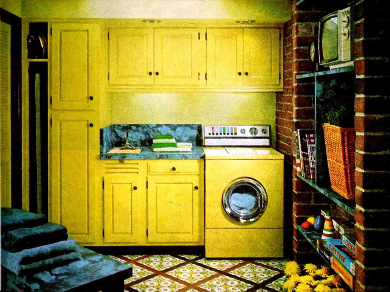 Yellow laundry room with washer (1965)