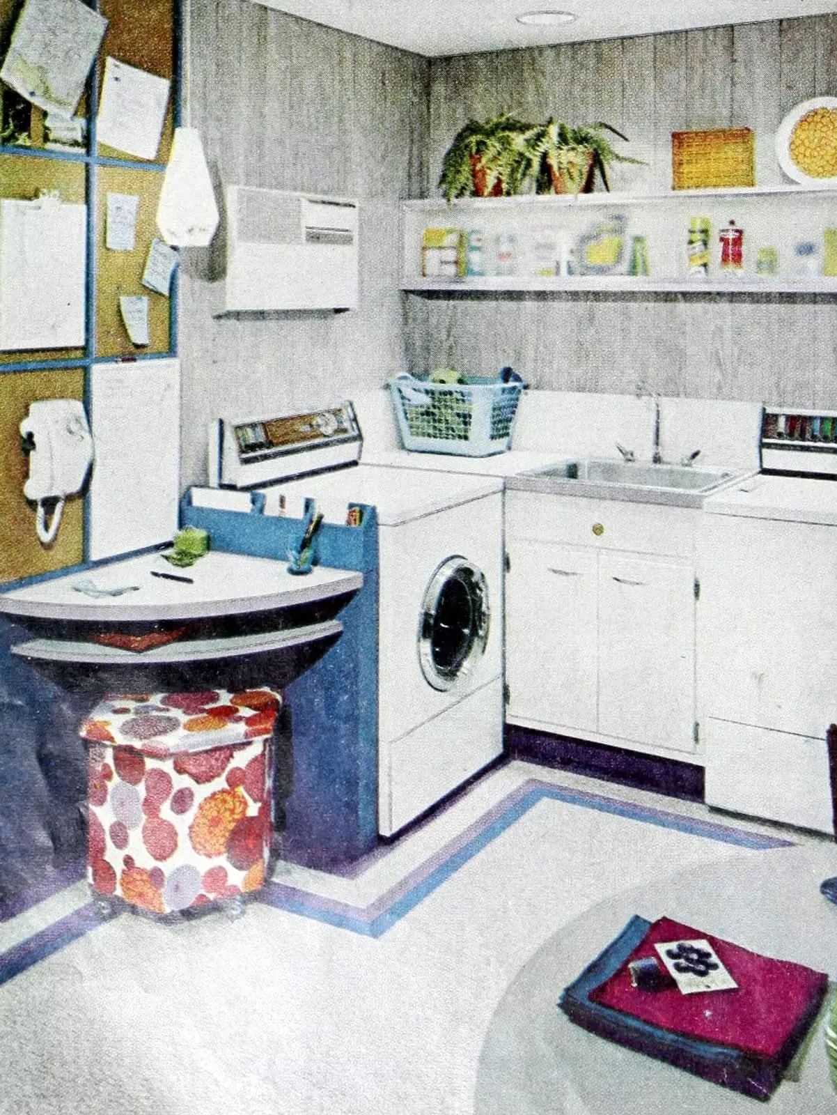 1960s laundry room with small work area (1968)