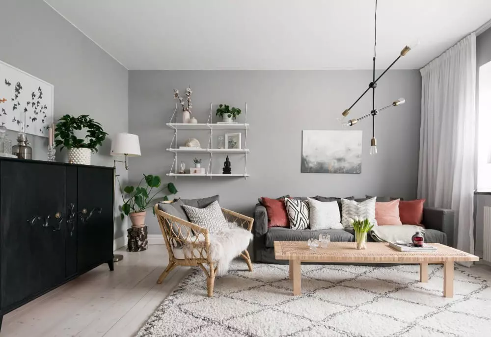 Living Room Interior with Grey walls and blue items