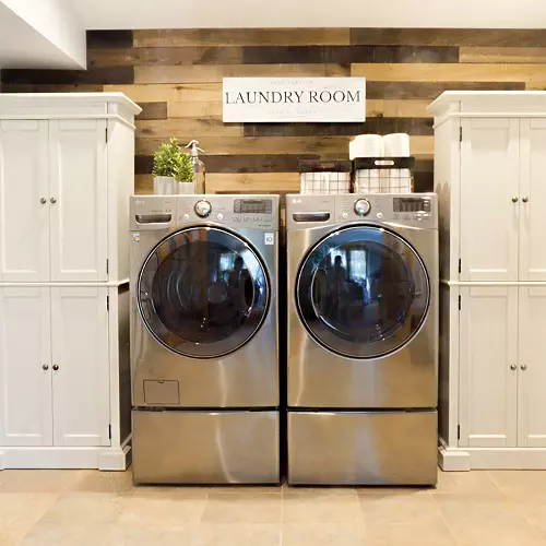 Geometric Wall Mural Laundry Room Makeover