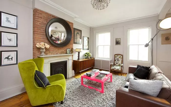 A 20 Quirky living room with colorful furniture.