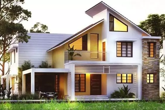 Modern Two-Storey House Design with Sloped Roof