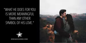 couple hugging at sunrise at the beach with a quote about having a spiritual connection with a pisces man