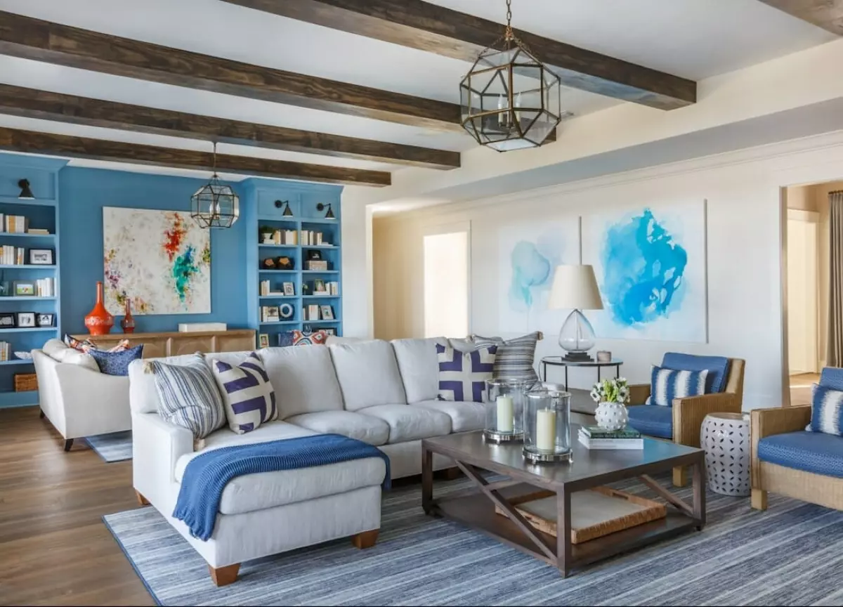 Vibrant transitional living room by top Jacksonville interior decorator Julie Schulte