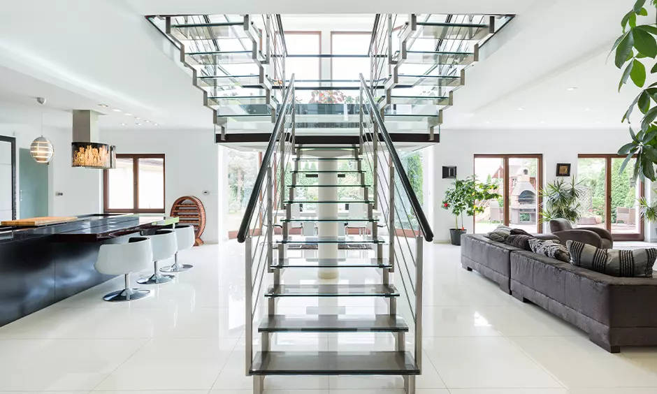 A sleek suspended staircase design for contemporary home interiors