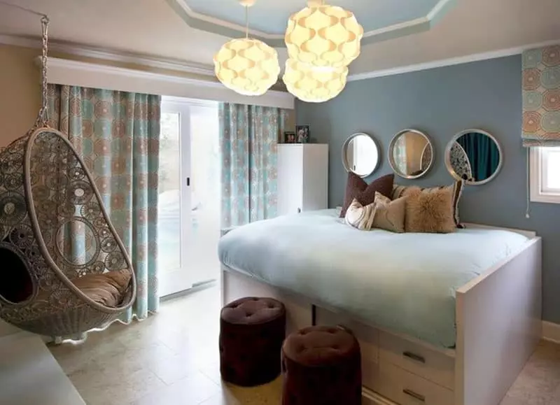 Cute girls bedroom with bubble hanging chair