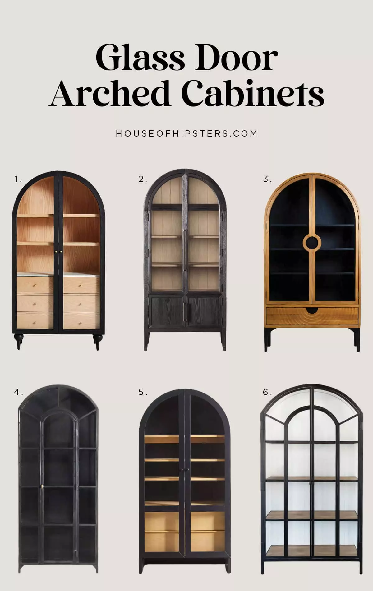 The Arched Cabinet Is Trending - Arched cabinets with glass doors and spacious storage.