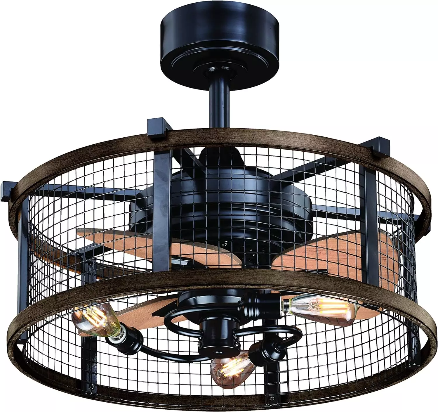 Humboldt Bronze and Teak Industrial Farmhouse Cage Ceiling Fan