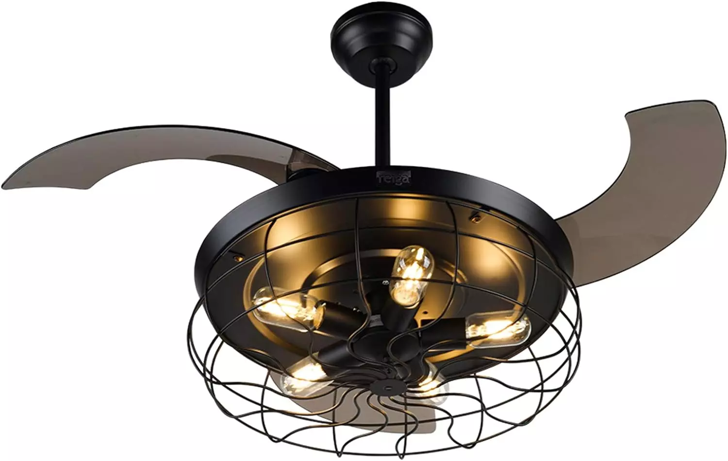 reiga 44 inch Black Retractable Blade Vintage Caged Chandelier Fan