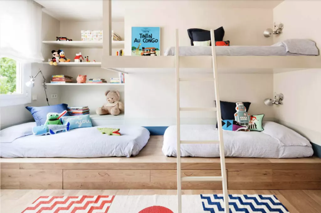 Contemporary kids room with built in bunk beds