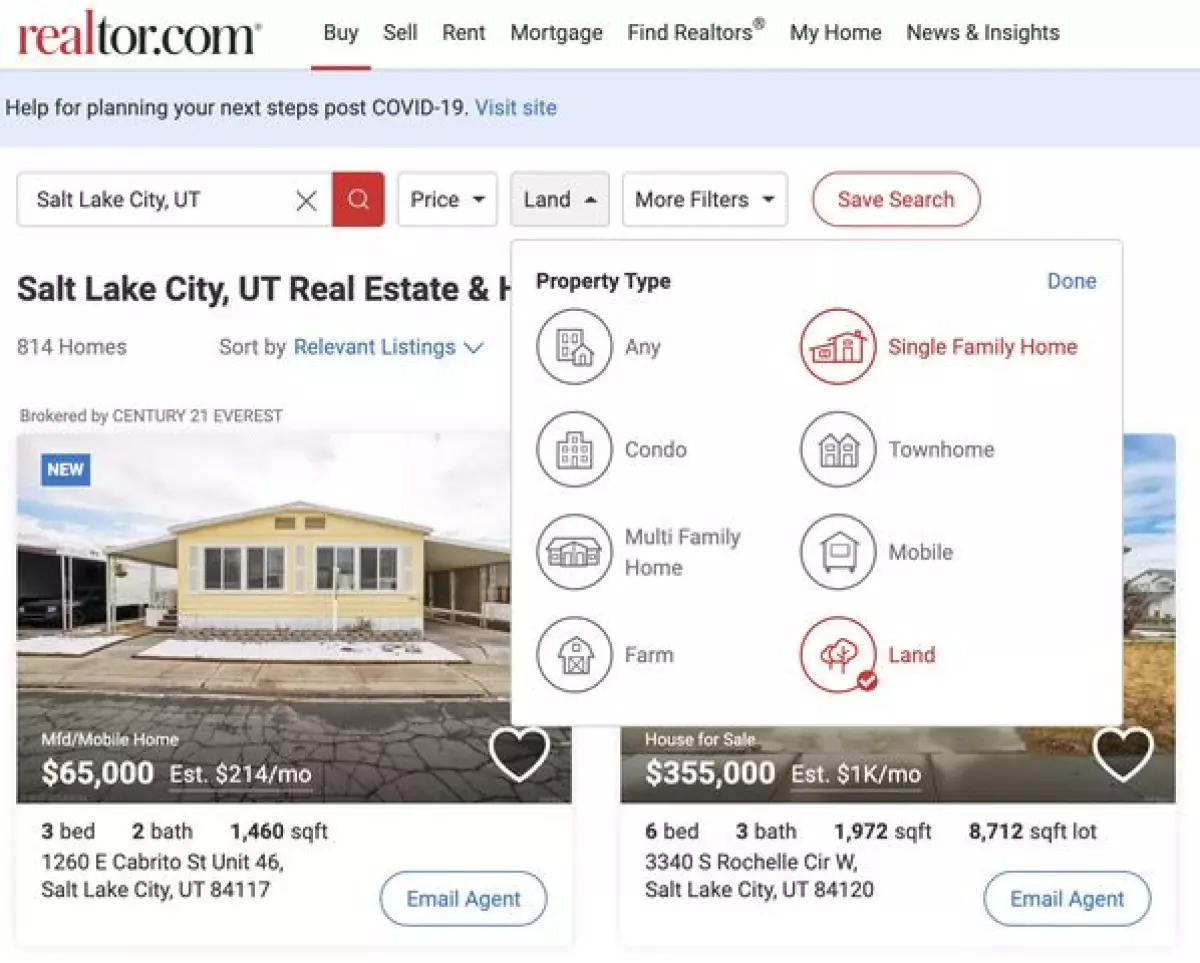 The best real estate sites allow you to filter for land sales.