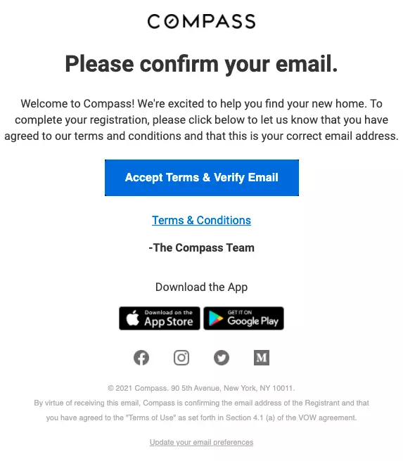 Hình ảnh email xác nhận từ Compass.