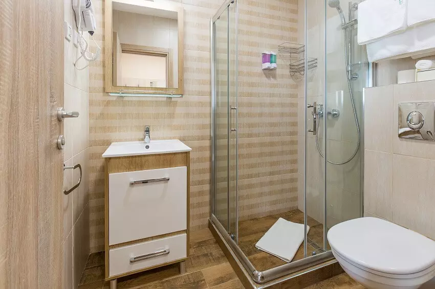 Modern bathroom with sauna and washbasin