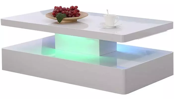 smart table with open drawers in a home movie theater