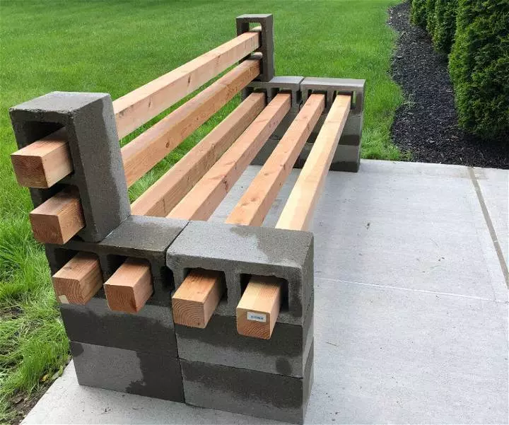 Modern DIY Concrete and Redwood Bench