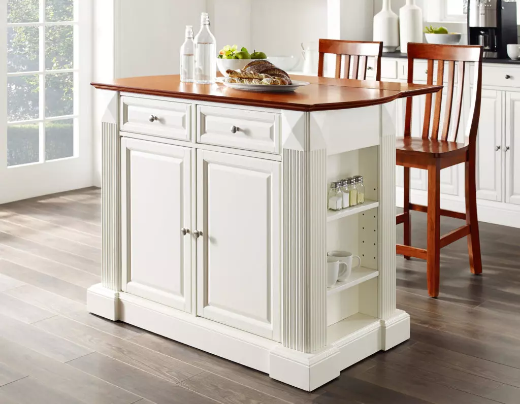 Wooden kitchen island in a black finish with a wooden countertop