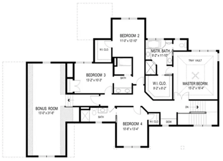 Master bedroom with vaulted-tray ceiling in Southern house plan #109-1191