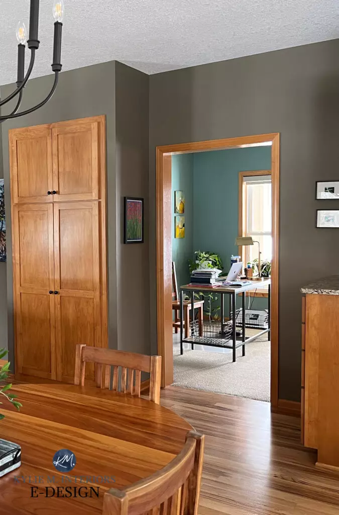 Benjamin Moore Knoxville Gray, best blue green gray blend with wood floors, accent color. Kylie M ONline paint color consulting