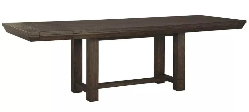 solid wood expandable dining table that is in a modern space.