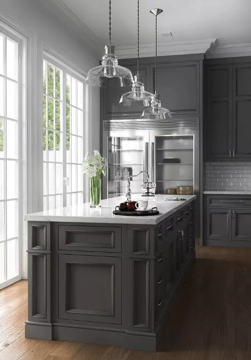 Grey Cabinets with Farmhouse Sink