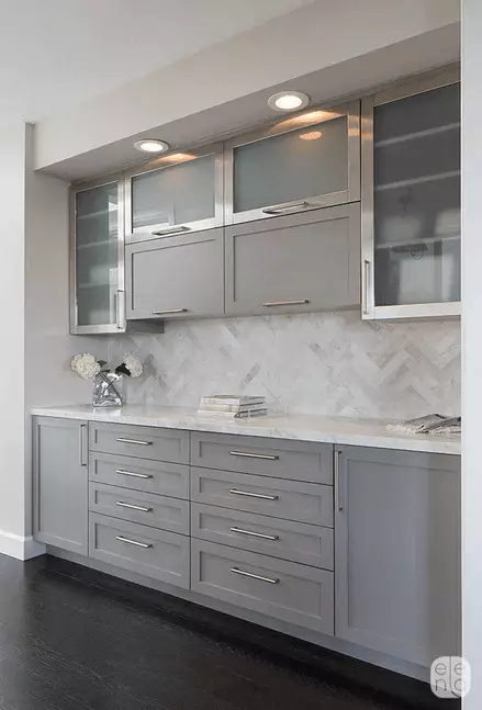 Grey Kitchen Cabinets with Wood Floors