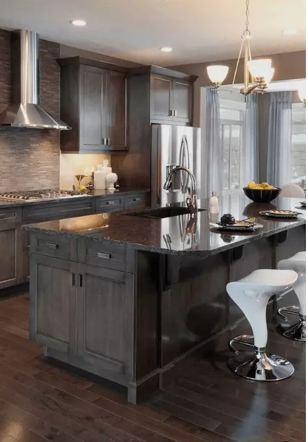 Grey Cabinets with Butcher Block Countertops