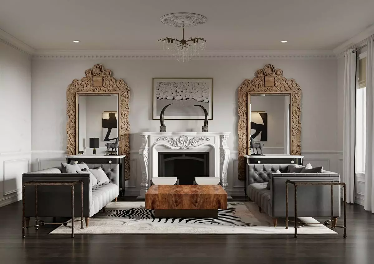 Contemporary and eclectic living room interior design by Decorilla designer, Casey H.