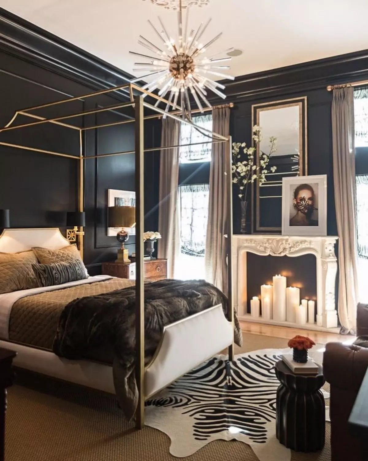 modern black white and gold bedroom