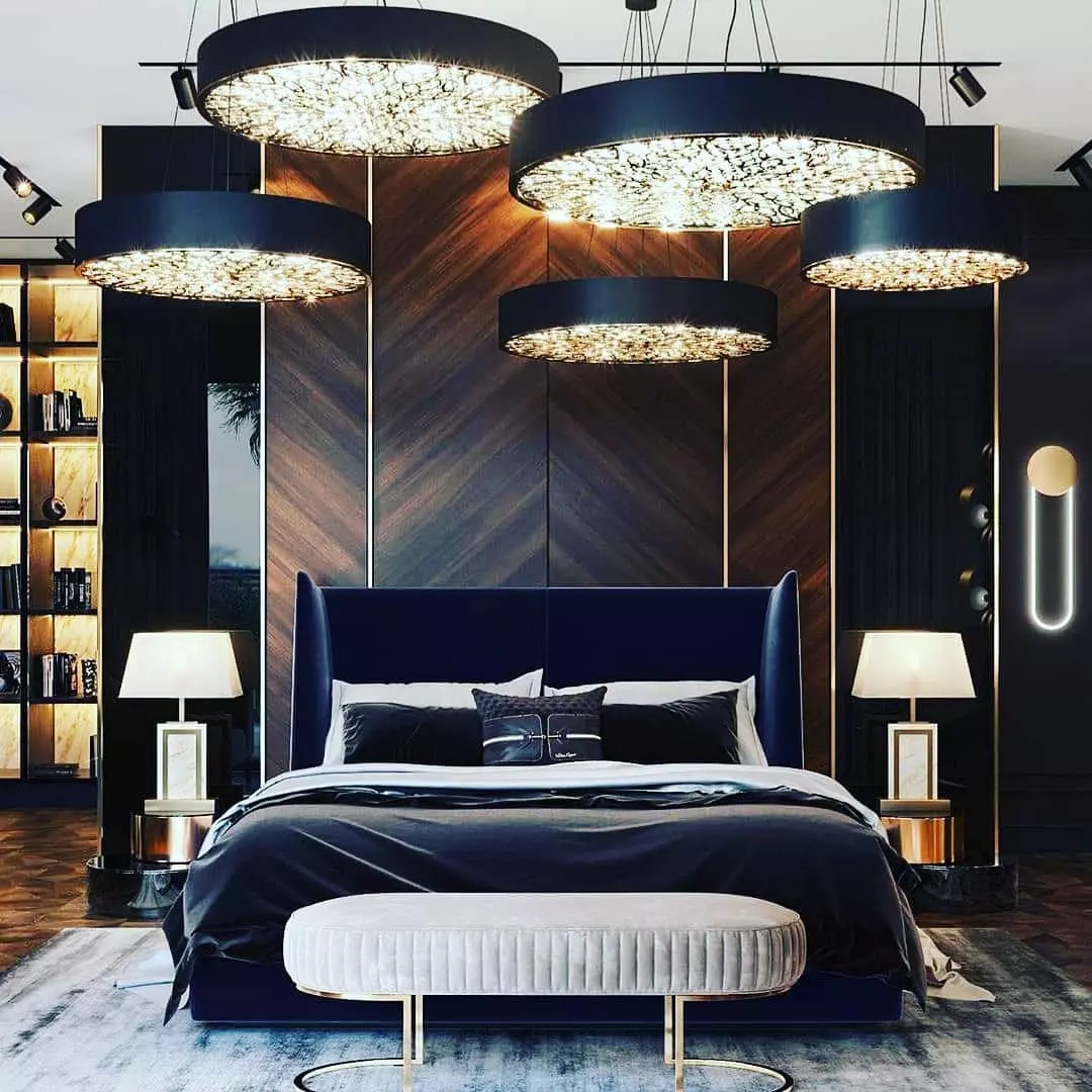 modern black and gold bedroom