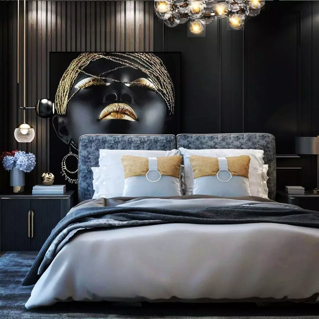 luxurious black and gold bedroom