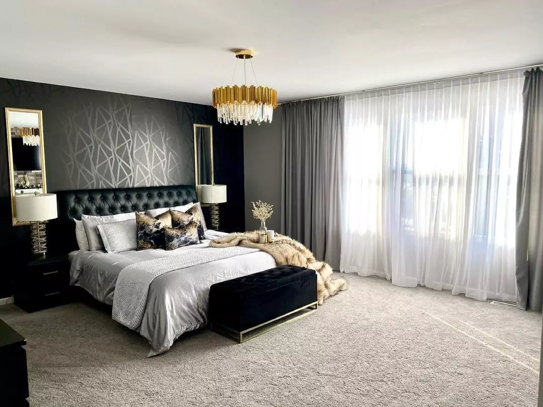 gold black and white bedroom