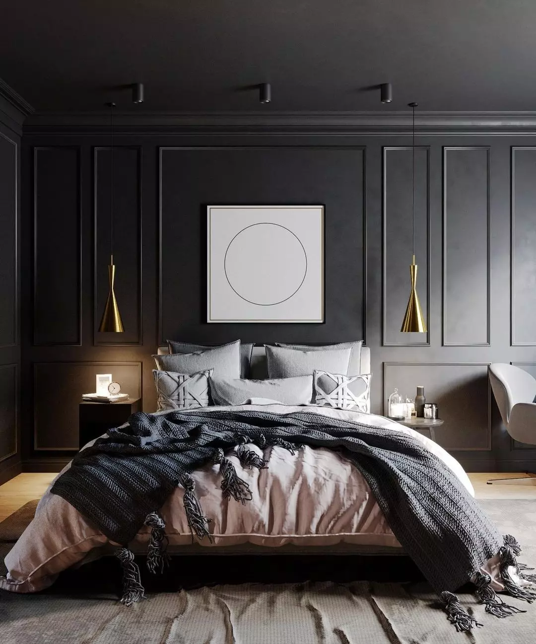 elegant black and gold bedroom