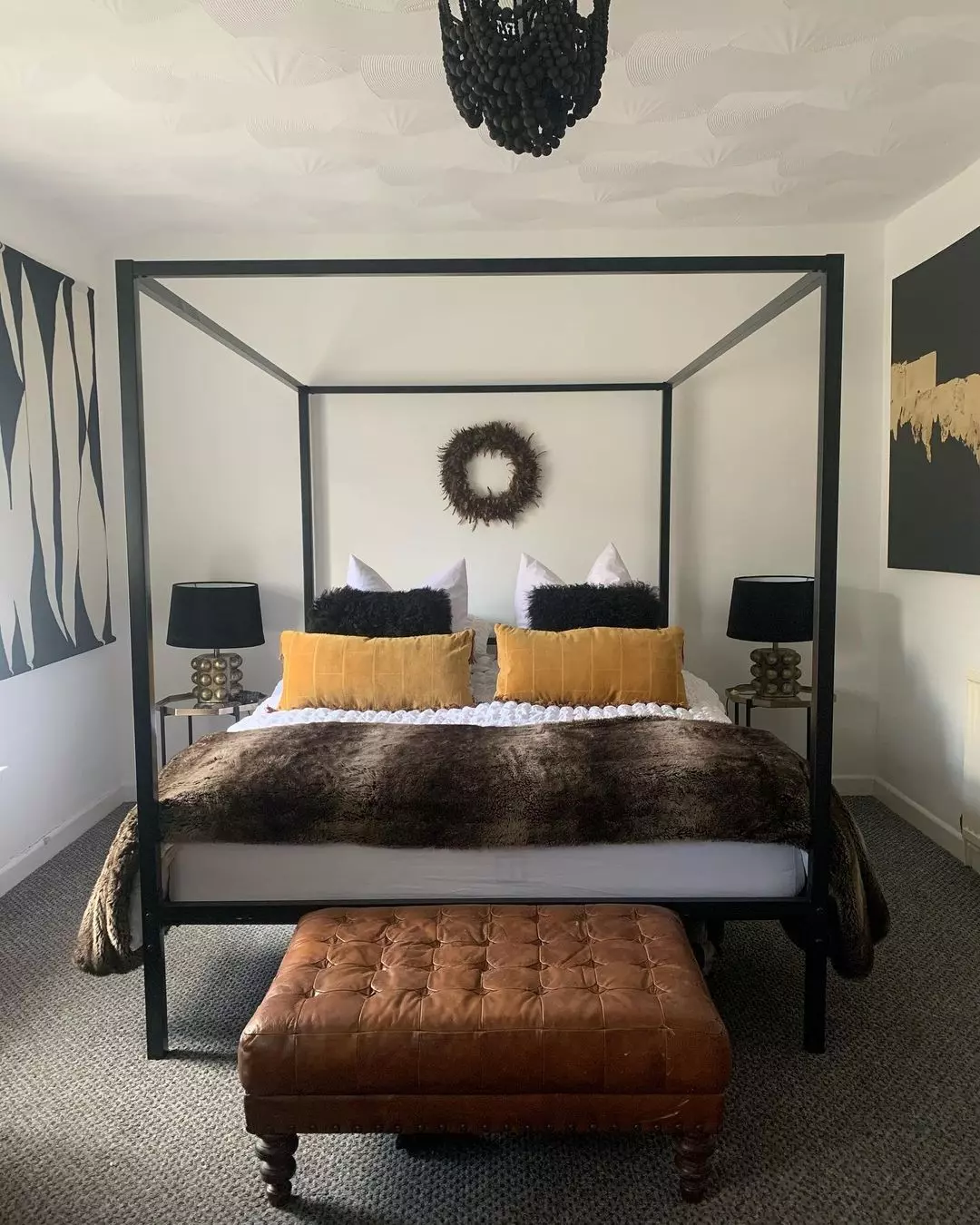 black white and gold bedroom