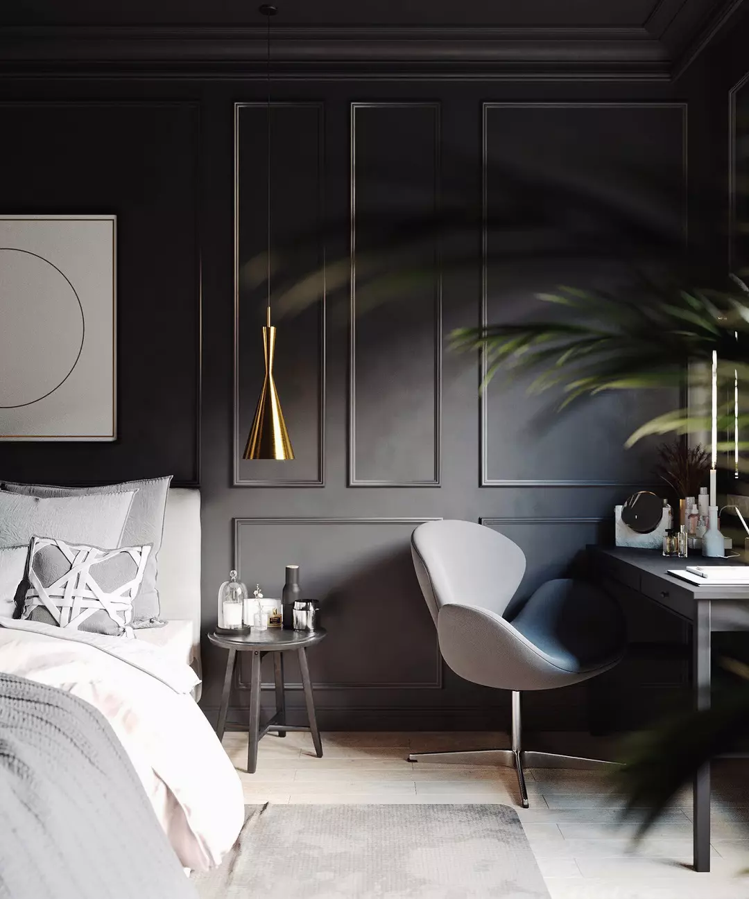 black and gold master bedroom