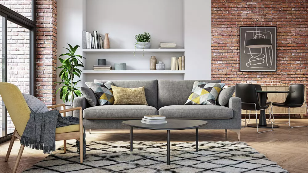 modern style brick living room