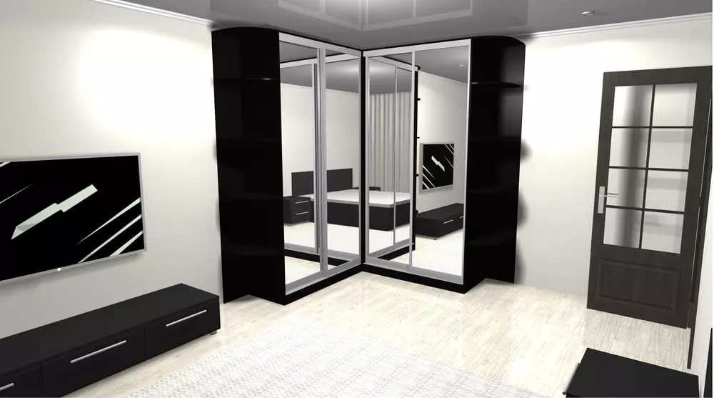 Corner wardrobe combined with a bed