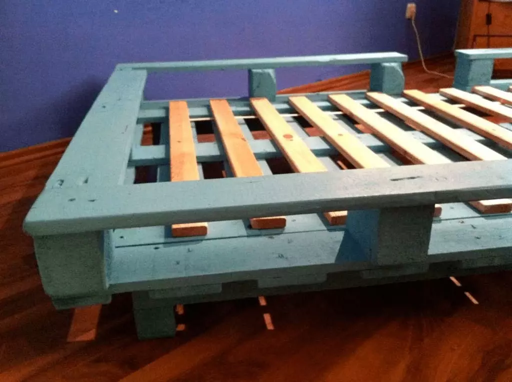 Blue pallet bed frame