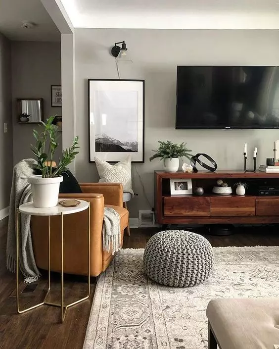 masculine mid century modern living room