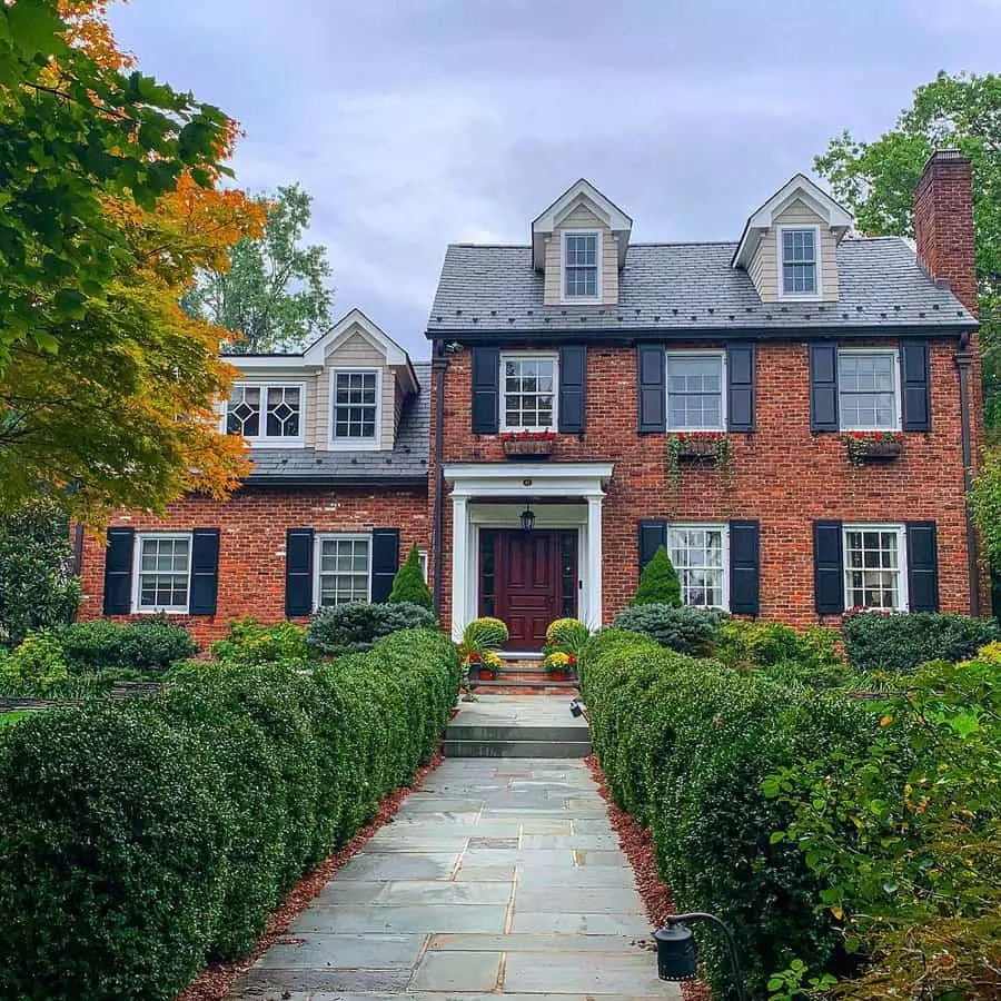 Colonial House with Stone Paver Walk Path