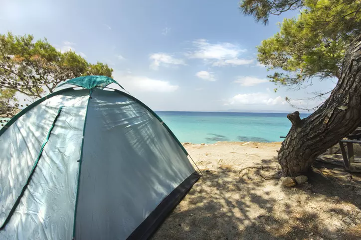 tent near a lake