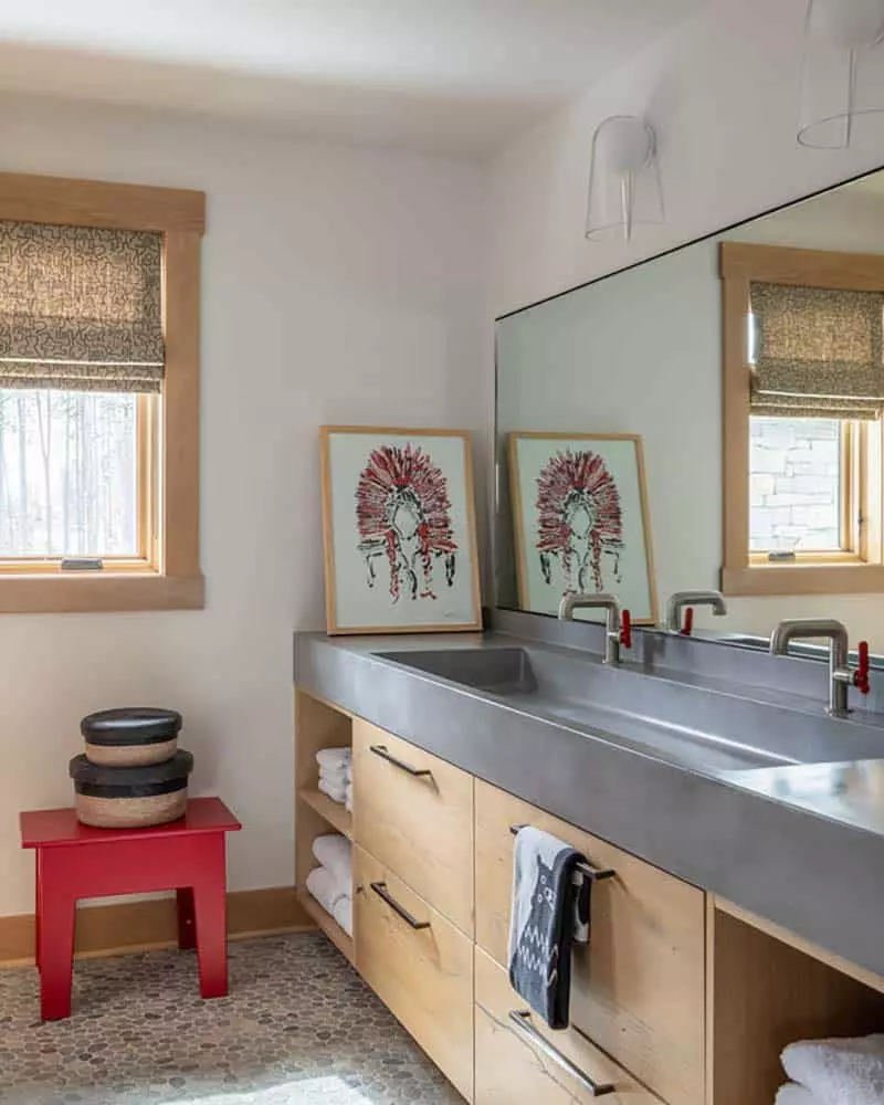 modern rustic bathroom with a trough sink