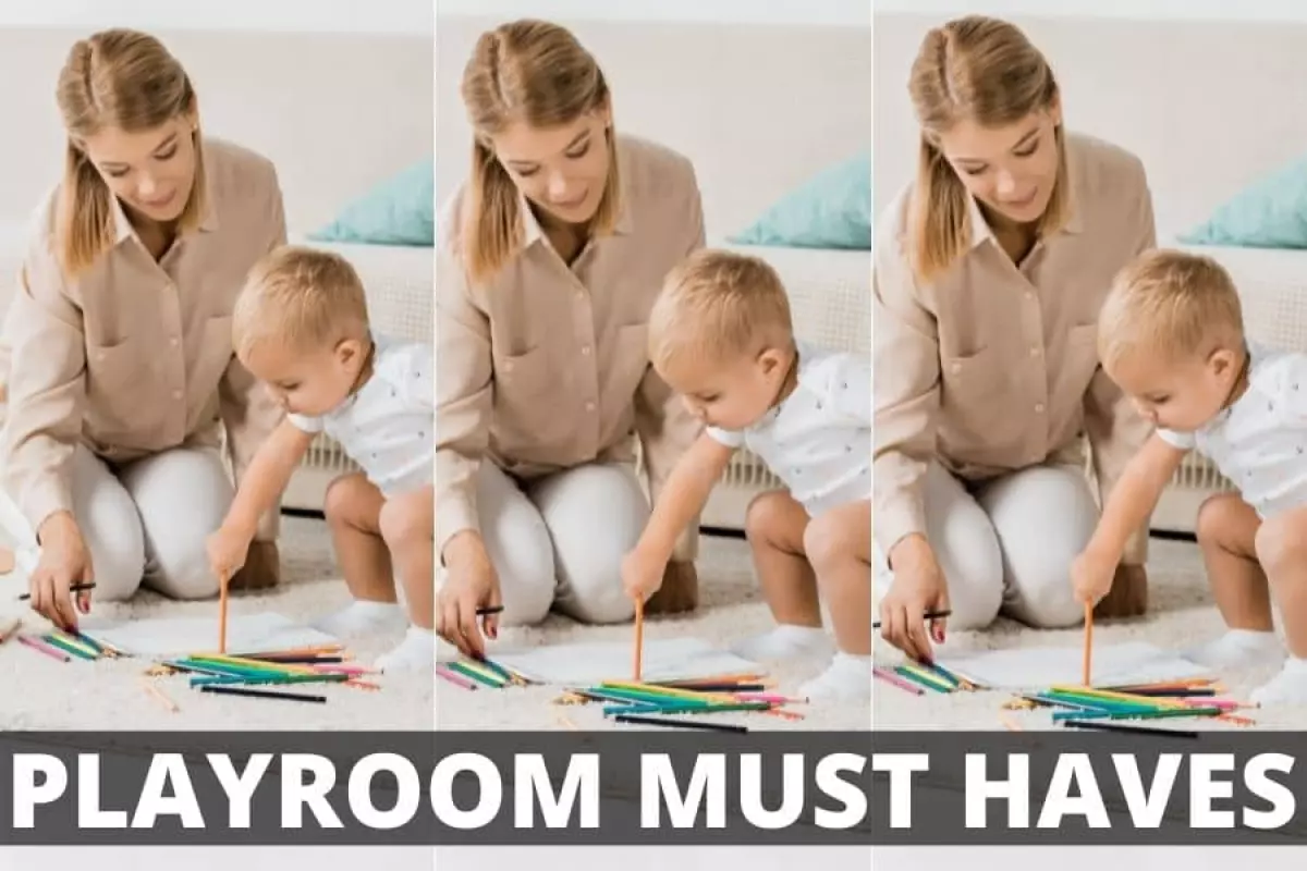 Mom and Toddler sitting on ground in playroom coloring with colored pencils