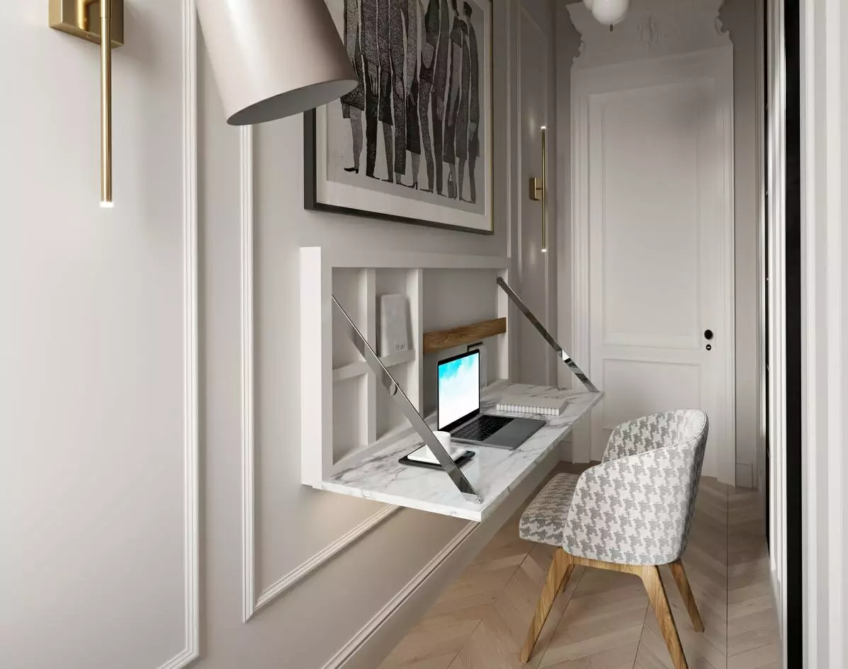 Modern home office interior design in a corridor by Decorilla designer, Nathalie I.