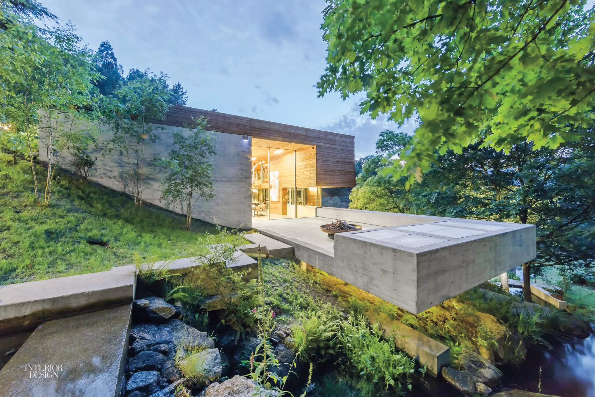 The modern exterior of a country house in the forest