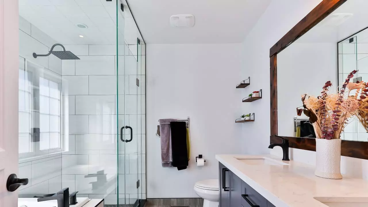 Bathroom fan in a white ceiling