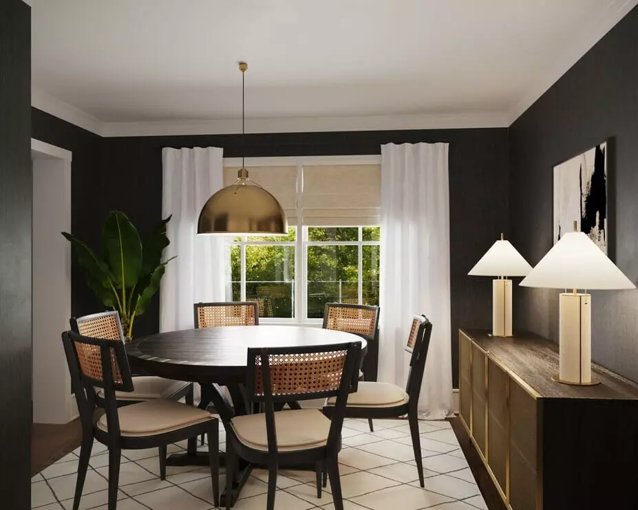 Black and white dining room interior